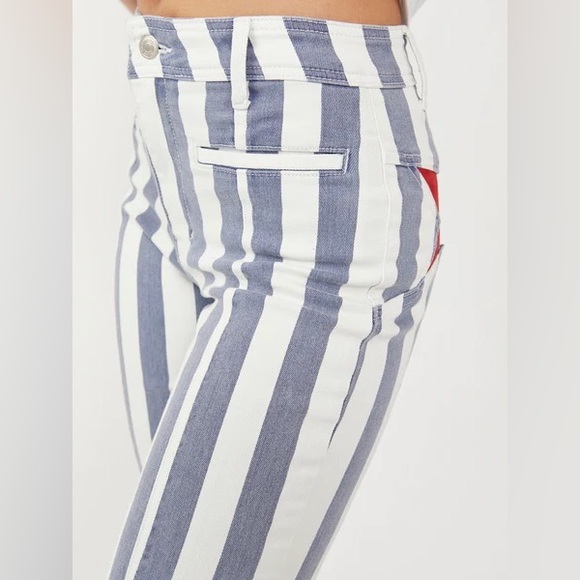 Free People Firecracker Striped Star High Waisted Flare Leg Stretch Denim Jeans - Picture 4 of 8